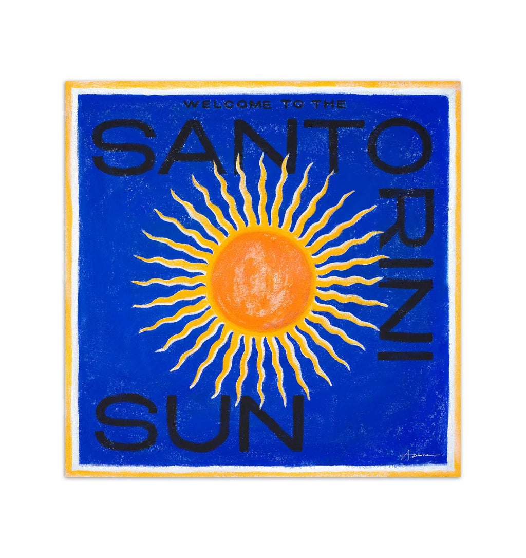 L'estampe en édition limitée du soleil de Santorin