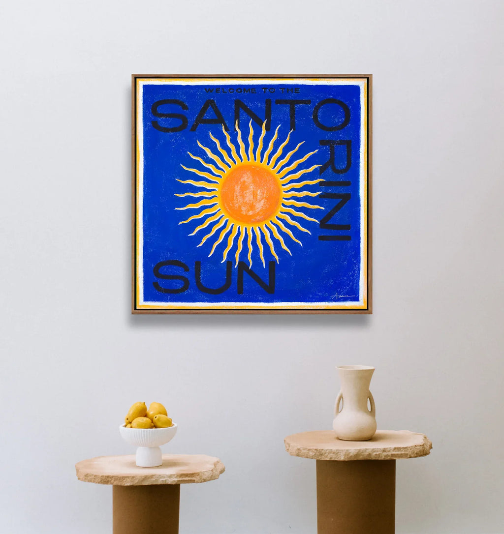 L'estampe en édition limitée du soleil de Santorin