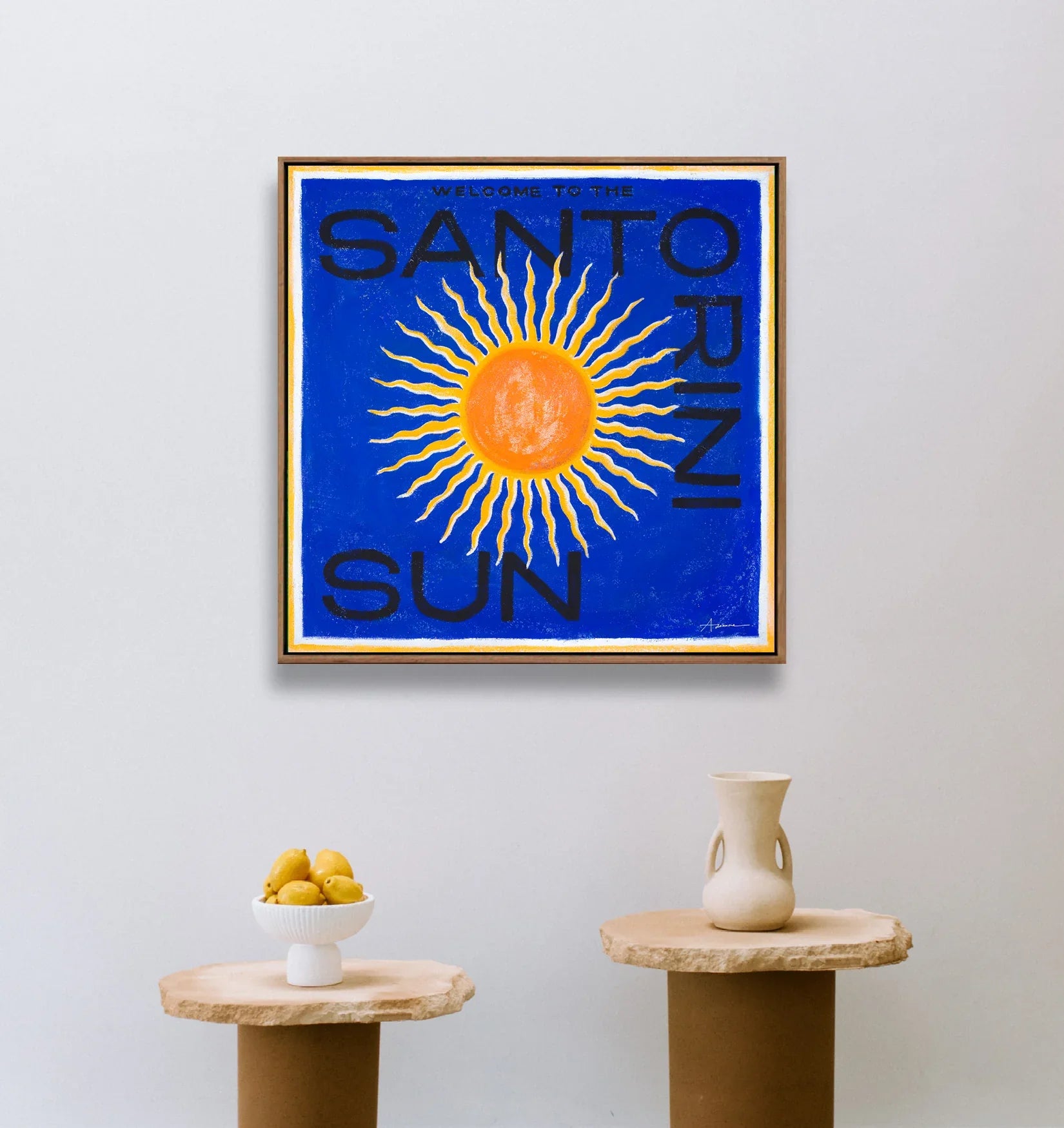 L'estampe en édition limitée du soleil de Santorin