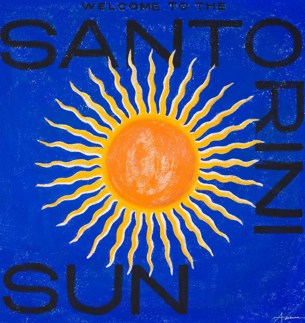 L'estampe en édition limitée du soleil de Santorin