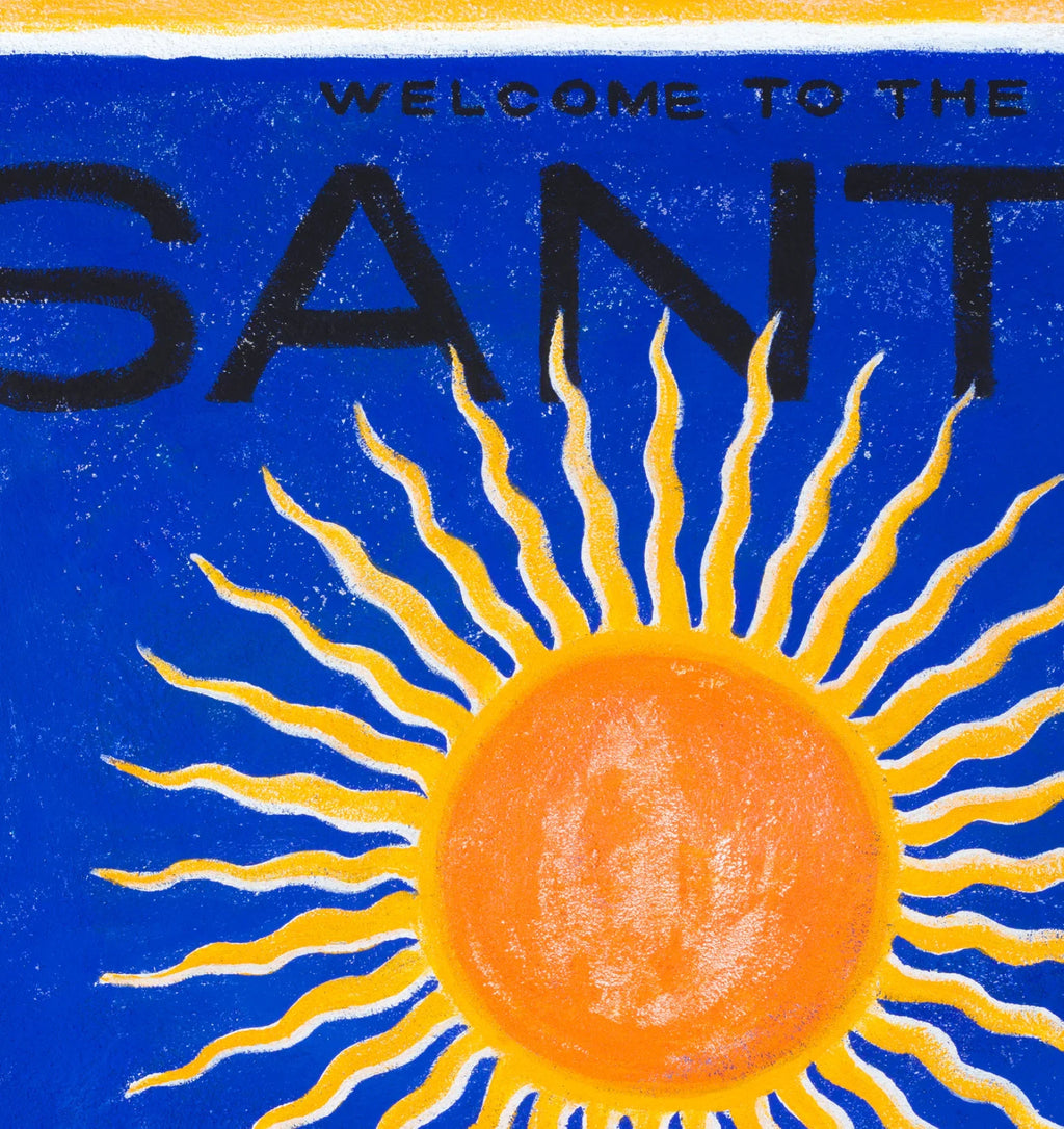 L'estampe en édition limitée du soleil de Santorin